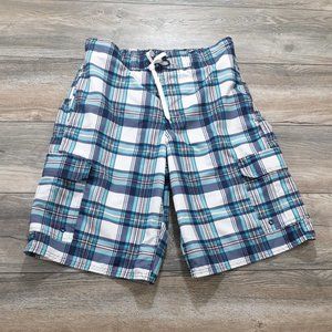 Airwalk Mens Medium Swim Trunks Board Shorts Lined Pool Vacationn Blue White